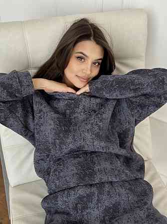 Теплый костюм женский мраморный принт на флисе Графитовый XXL/XXXL Харьков