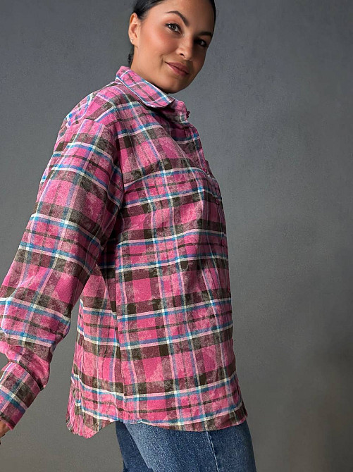 Сорочка жіноча YZY 7765 в клітинку оверсайз широка варена, малиновий, one size Київ - фото 3