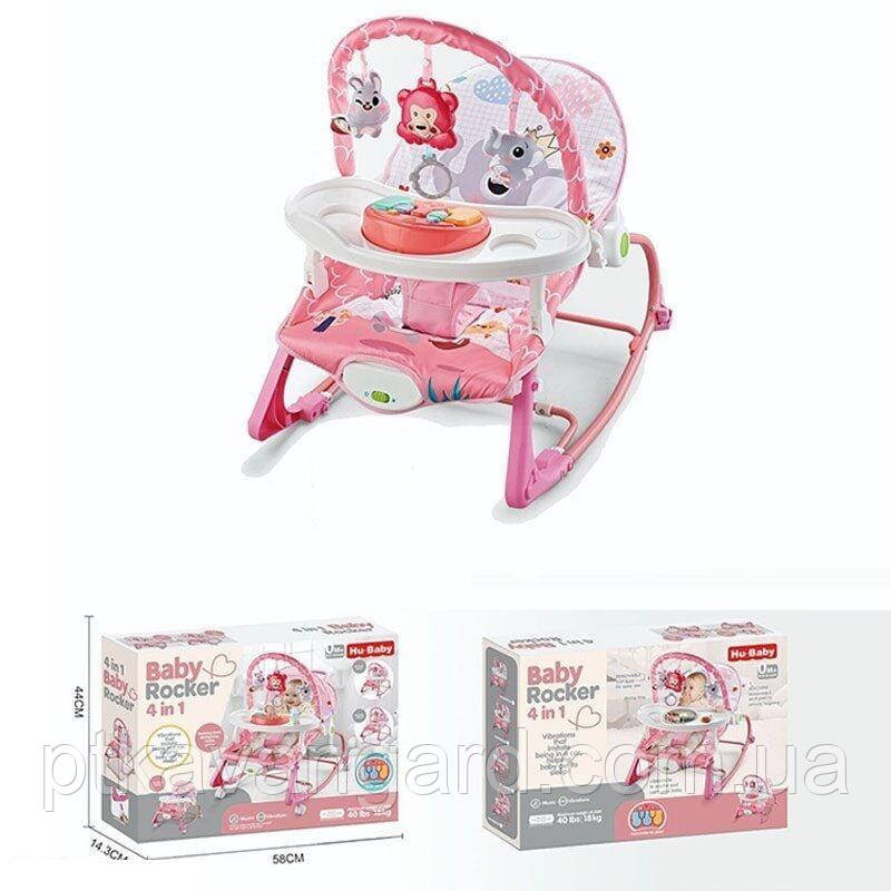 Шезлонг гойдалка дитяча 4в1 (мелодії, вібрація, дуга з підвісками, ноти, знімне піаніно) рожева Хмельницький - фото 2