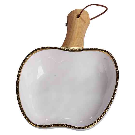 Тарілка порцелянова глибока з ручкою Яблуко 23×16×4 (см) блюдо сервірувальне з ручкою для подачі тарілка сковорода Золото ZJH-14-1 Коломия