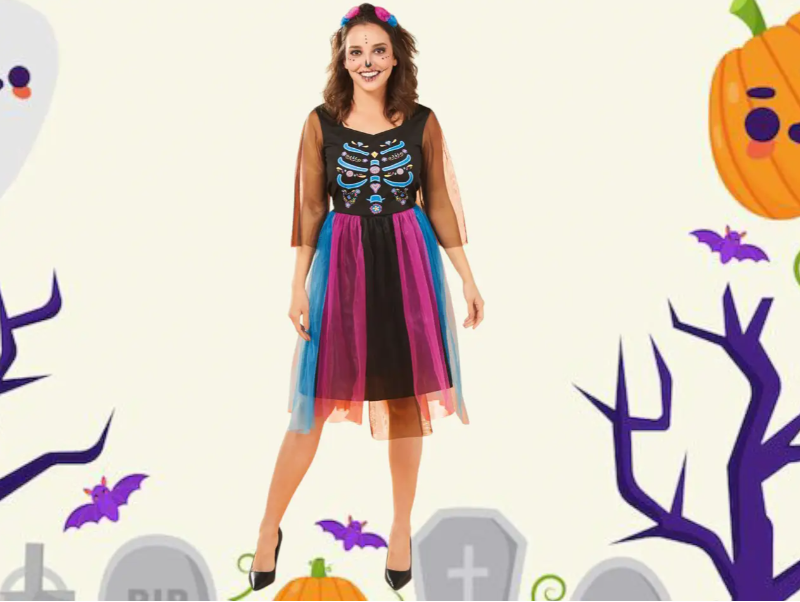 Костюм на Хелловін для дівчинки з обручем Скелет мексиканка М різнобарвний Київ - фото 1