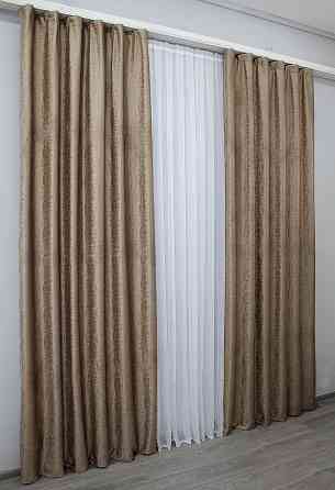 Комплект готових штор VR-Textil Оксамит (бархат) № 1129ш Какао з теракотовим 150х270 см 2 шт (30-940) Київ