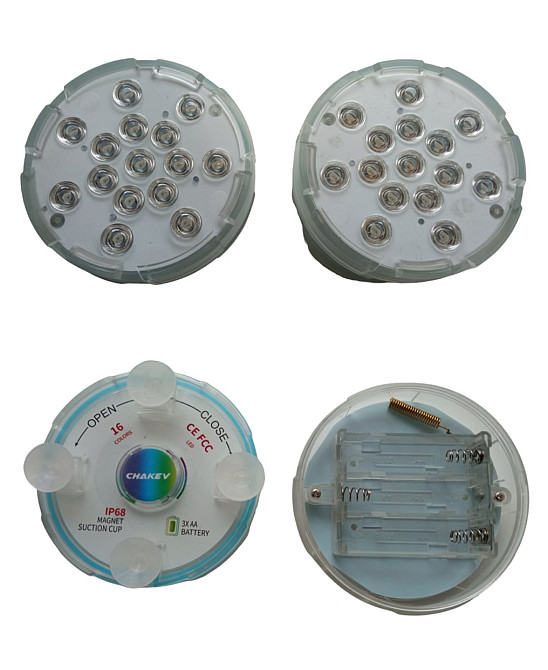 Водонепроникна світлодіодна підсвітка на батарейках 15 LED RGB діаметр 6-8см Луцьк - фото 1