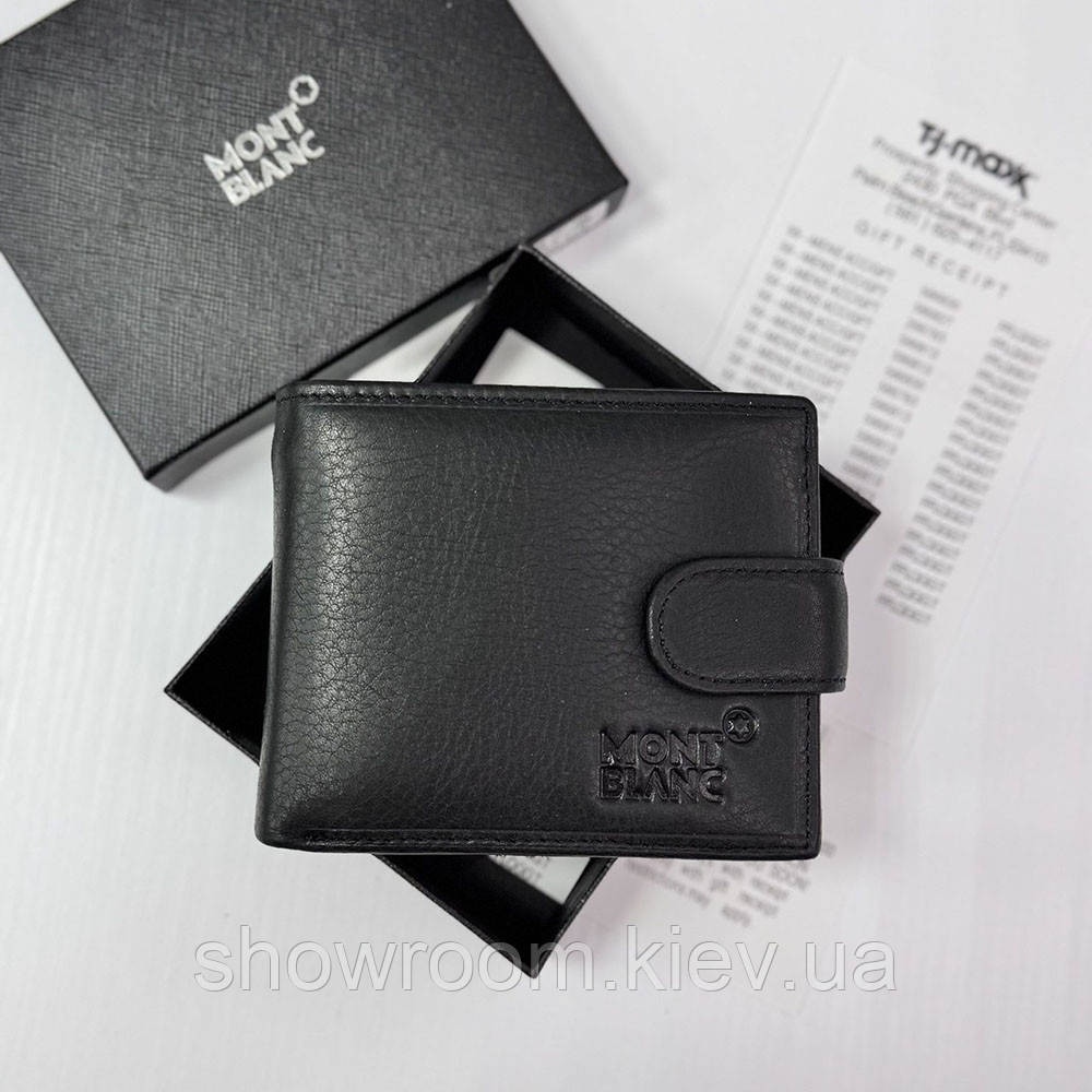 Чоловічий шкіряний гаманець на кнопці Montblanc (2081) подарункова упаковка Київ - фото 1