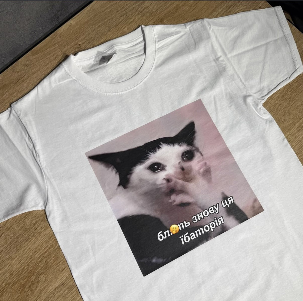 Футболка з мемом «Бл*ть знову ця ебаторія» з котом Синій, XS Чернівці - фото 1