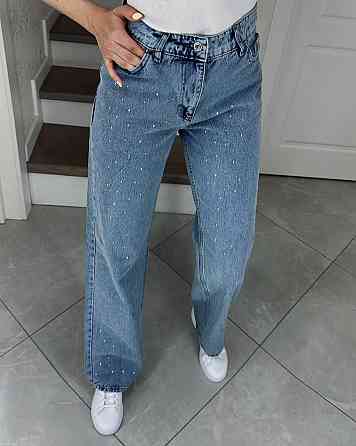Жіночі прямі джинси на високій посадці зі стразами 100% котон 28 Одеса