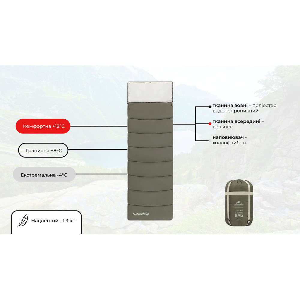 Спальний мішок Naturehike LD150 CNK2300SD016, темно-зелений Рівне - фото 8