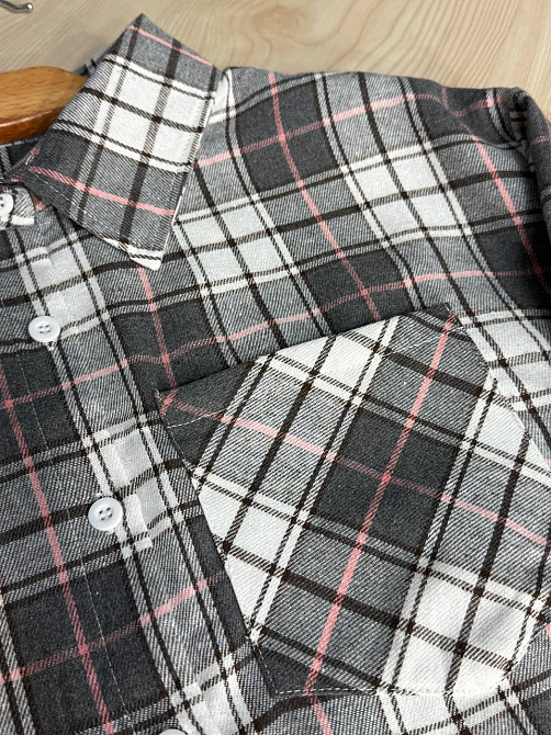 Рубашка женская Baoyu 225-1 в клетку оверсайз фланель, серый, one size Киев - изображение 2