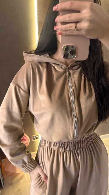 Жіночий стильний повсякденний комбінезон велюр плюш Бежевий, 44/46 Одеса - фото 8