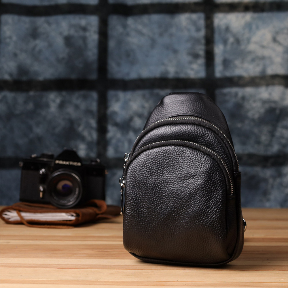 Жіноча сумка слінг із натуральної шкіри Vintage 22935 Чорний Київ - фото 9