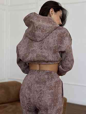 Теплий спортивний костюм жіночий мармуровий принт на флісі Бежевий XXL/XXXL Харків