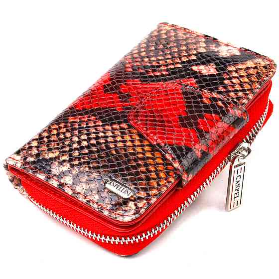 Стильне портмоне для жінок з монетницею на блискавці з натуральної фактурної шкіри Різнокольорове (CANPELLINI) Київ