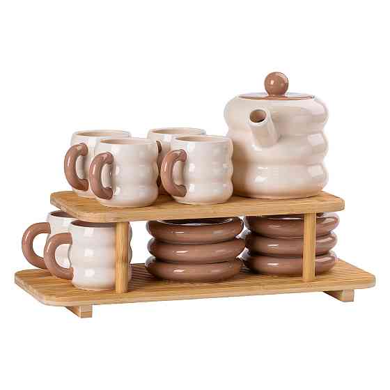 Чайний сервіз на 6 персон з 2-ярусною бамбуковою підставкою HP-15-20 Коломия