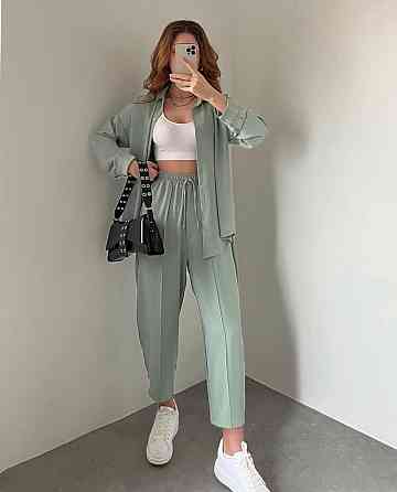 Жіночий легкий брючний костюм-двійка: сорочка та штани американський креп Оливка, 42/44 Одеса