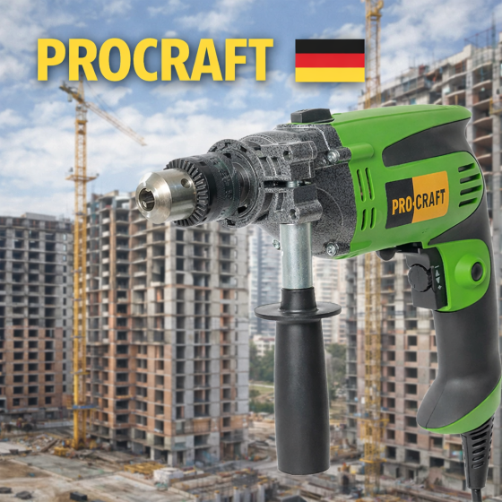 Ударний дриль Procraft PS‑1050 з регулятором 1050 Вт свердління бетону 2800 об/хв міцний корпус дриль для стін і бетону Львів