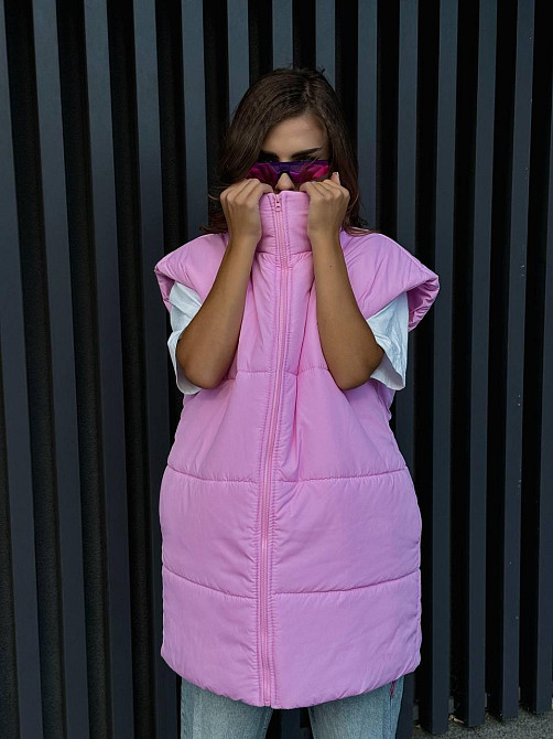 Жіноча стильна оверсайз-дута жилетка плащівка Еммі Рожевий Одеса - фото 8