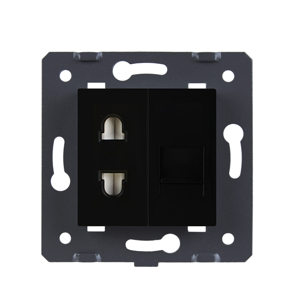 LIVOLO Розетка LIVOLO: універсальна 2-в-1 + комп'ютерна RJ-45 (8P8C Cat.6), чорна, зі шторкою, Київ - фото 6