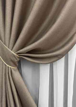Комплект штор на люверсах VR-Textil Шенилл однотонный № 1906ш Светло-коричневый 150х250 см 2 шт (37-0297) Киев