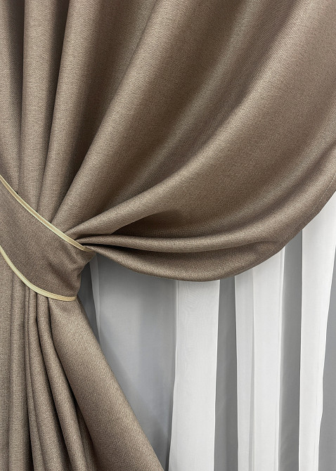 Комплект штор на люверсах VR-Textil Шенилл однотонный № 1906ш Светло-коричневый 150х250 см 2 шт (37-0297) Киев - изображение 5