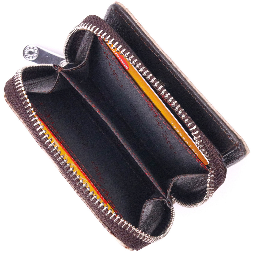 Фактурний жіночий гаманець із монетницею з натуральної шкіри з тисненням під крокодила KARYA 21413 Бежевий Київ - фото 7