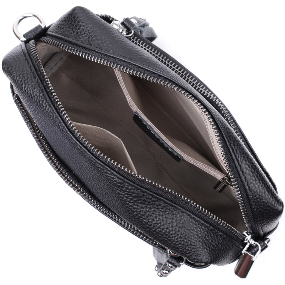 Практична жіноча шкіряна сумка зі стильним бігунком Vintage 22654 Чорна Київ - фото 9