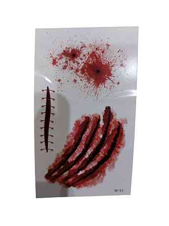 Наклейки тату Хелловін на тіло рани 10 на 6 см червоний Київ