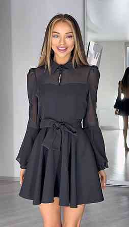 Женское нежное платье с шифоновыми рукавами и воланами костюмка + шифон Черный, 46/48 Одесса