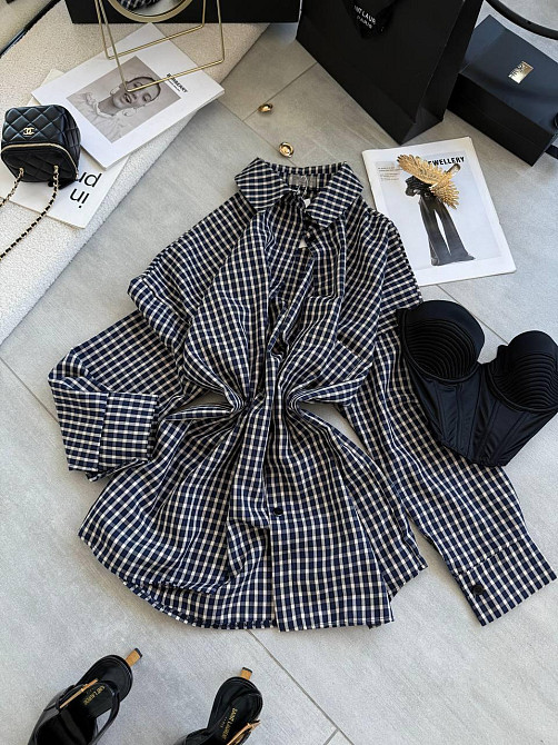 Жіноча оверсайз сорочка у мілку клітинку костюмний тіар Одеса - фото 2