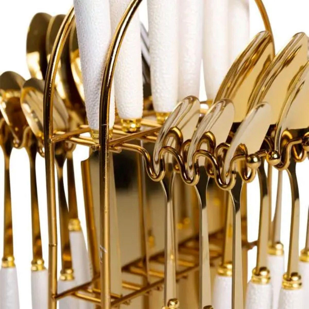 Набор столовых приборов на подставке 24 предмета столовый набор на 6 персон Белый HP-20-49 Киев - изображение 4