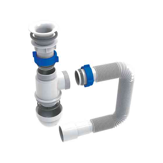 TAU Сифон для раковины с пластмассовым выпуском и гибким отводом 1½"×Ø40/50мм TAU (9841754) Київ