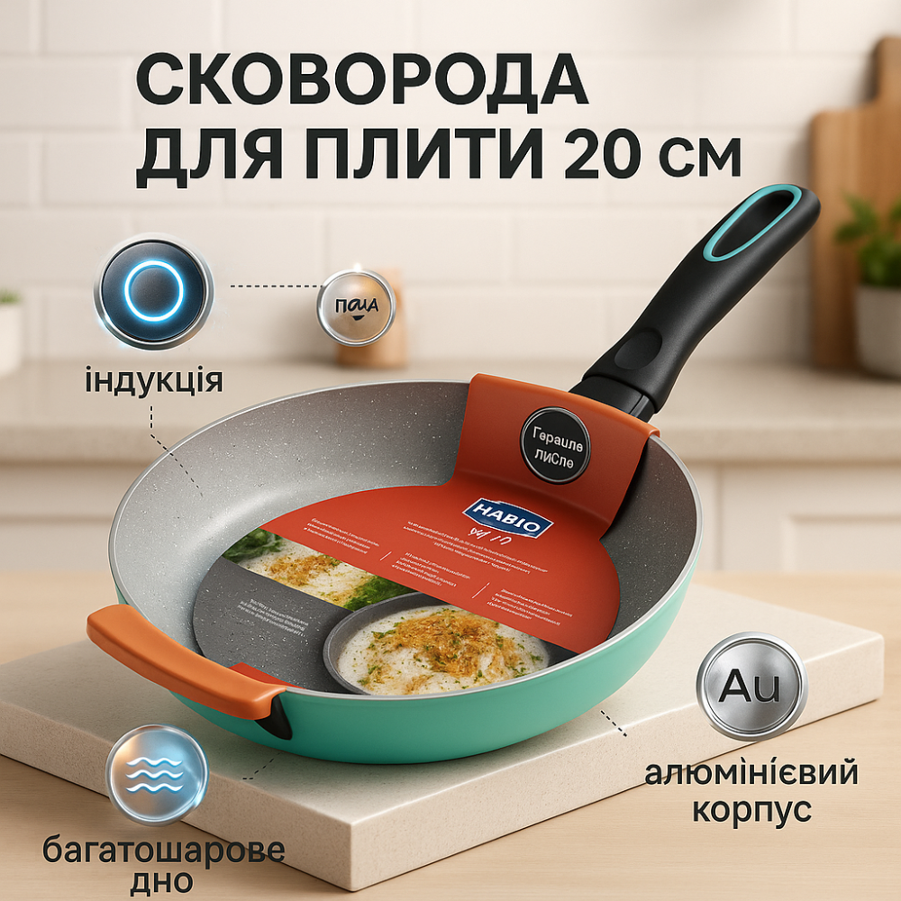 Сковорода з товстим дном, Зручна сковорода для щоденного використання, Сковороди без масла HT-62 Львів - фото 15