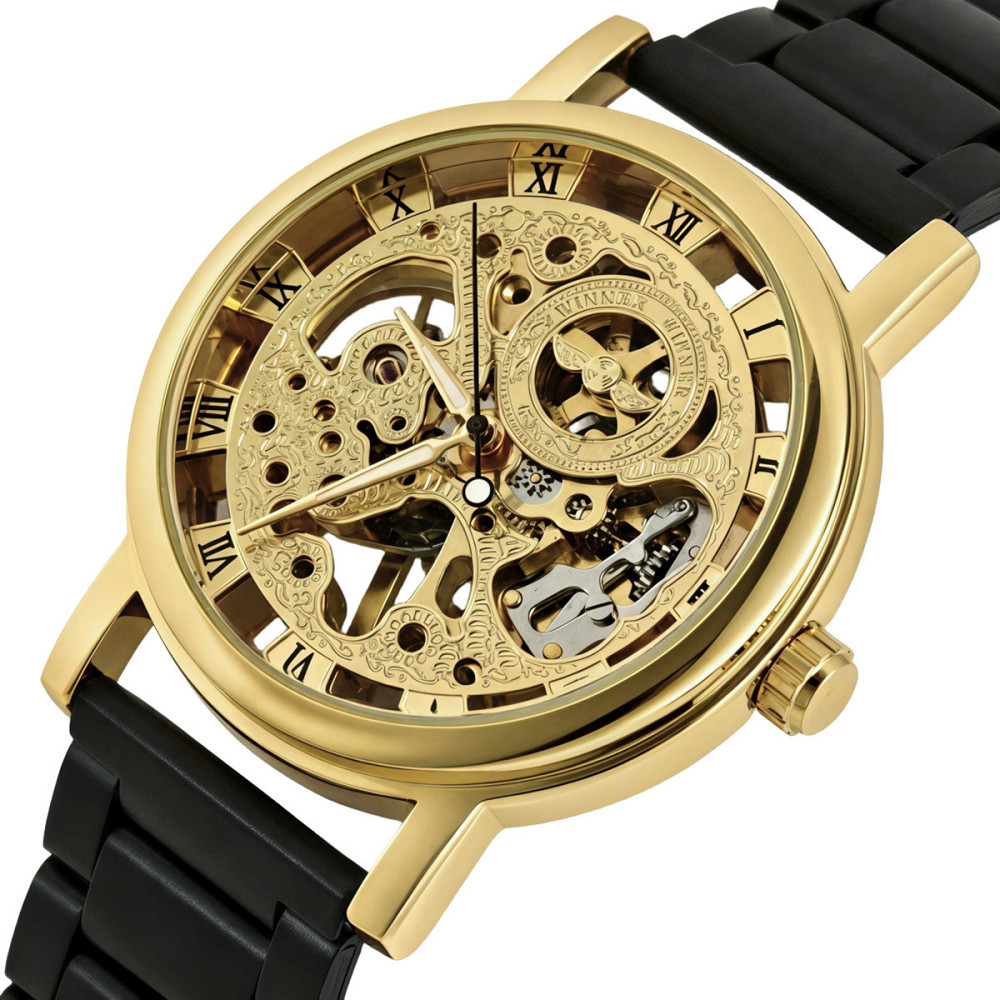 Годинник чоловічий механічний Winner Gold Metal Black (2 ремінці) Вінниця - фото 9