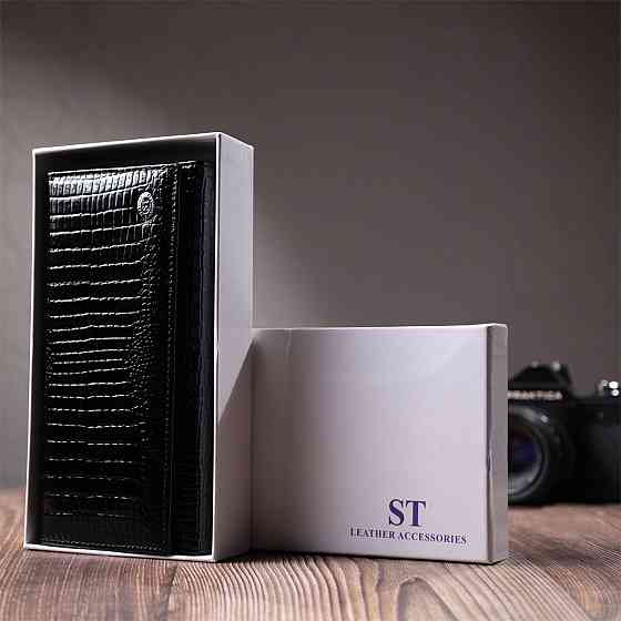 Лакированный кожаный кошелек с блоком для кредитных карт ST Leather 22683 Черный Киев