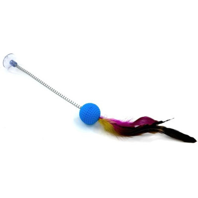 Іграшка для котів Hippie Pet М&apos;ячик на присосці з пір&apos;ям синій 30 см (HIPCT2304091O) Вінниця - фото 1