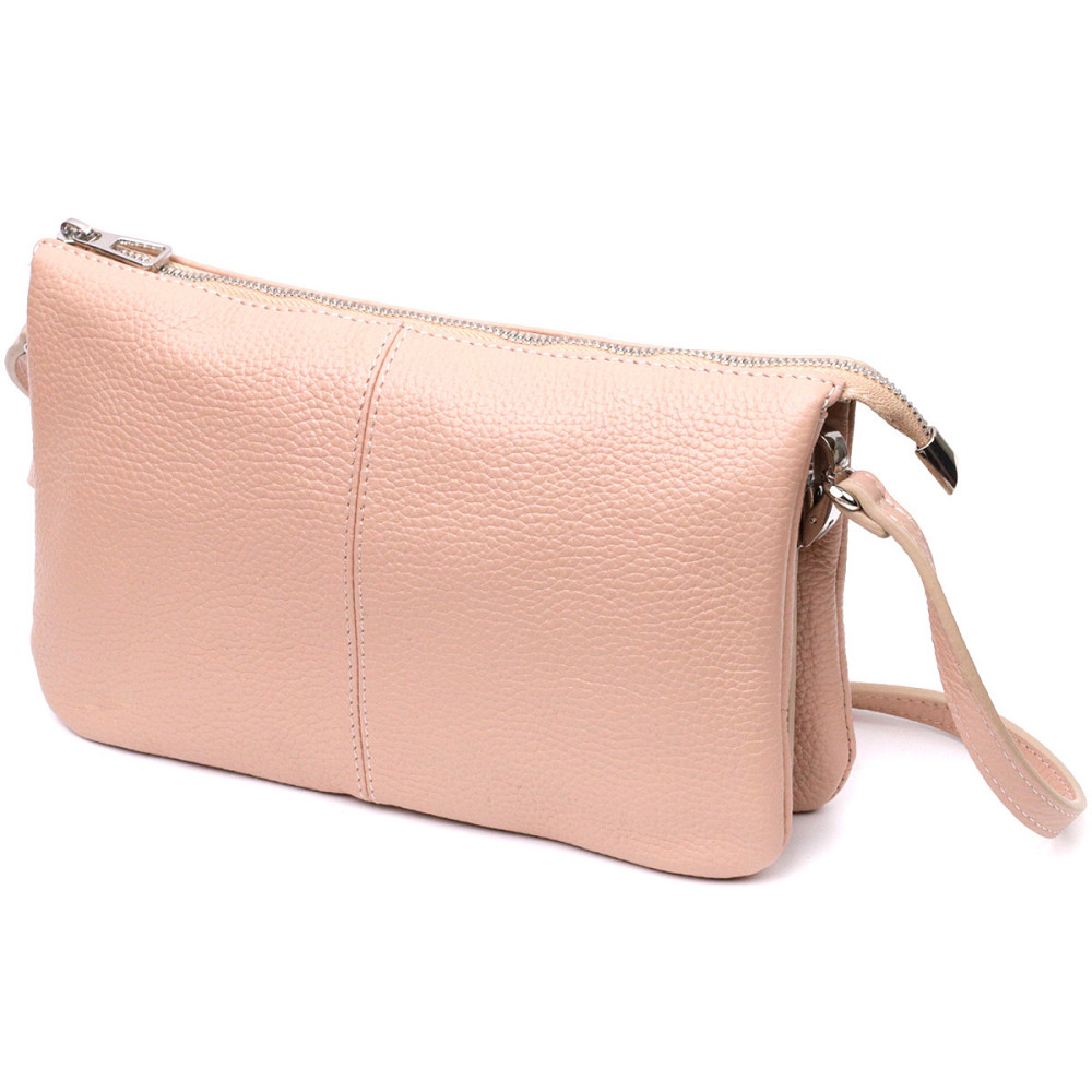 Чарівний жіночий клатч із натуральної зернистої шкіри Пудровий (GRANDE PELLE) Київ - фото 6