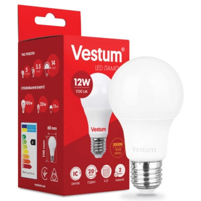 Лампочка Vestum A60 12W 3000K 220V E27 (1-VS-1104) Винница - изображение 2