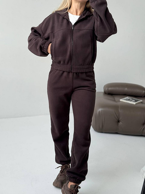 Женский повседневный теплый костюм на молнии с поларом флиса Шоколад, 42/44 Одесса - изображение 1