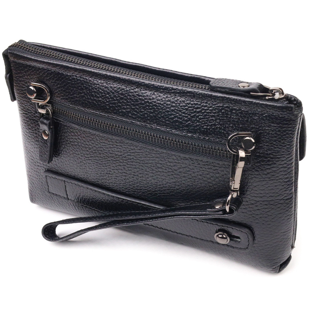 Чоловічий стильний клатч із натуральної шкіри CANPELLINI 21551 Чорний Київ - фото 2