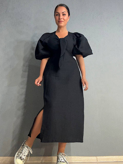 Платье женское MIX RAY 4196 длинное с разрезом узел на груди из муслина черное, черный, S Киев - изображение 11