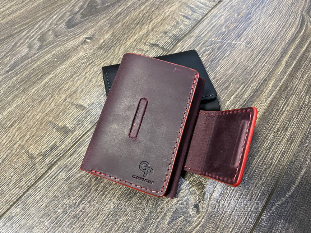 Маленький женский кожаный кошелек бордового цвета Grande Pelle Киев - изображение 4