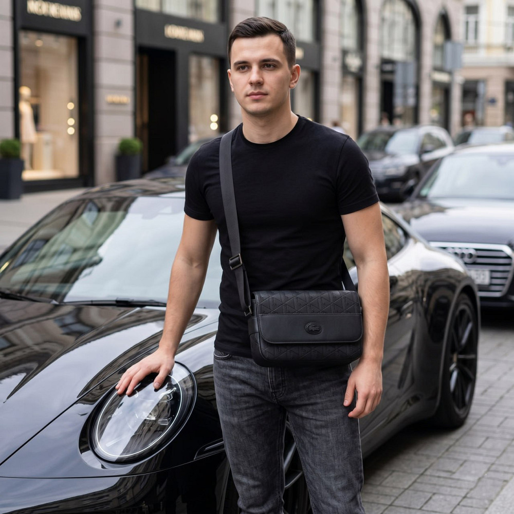 Мужская брендовая барсетка, сумка через плечо Lacoste (4838) черная Киев - изображение 8