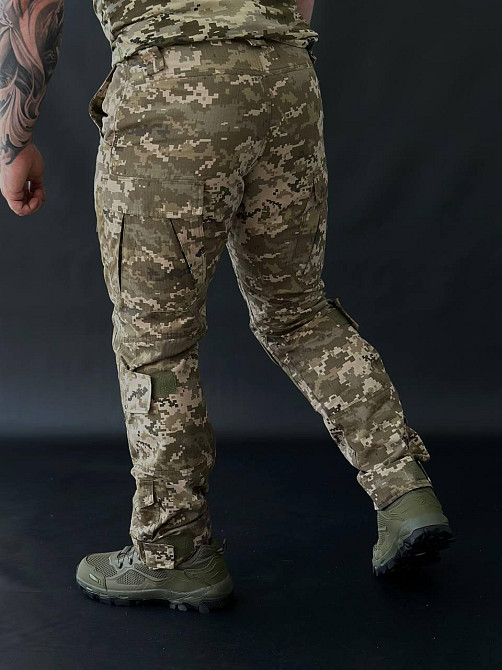 Армійські чоловічі посилені штани G-2 Risen з наколінниками піксель,  штани ріп стоп з липучками під коліно Львів - фото 5
