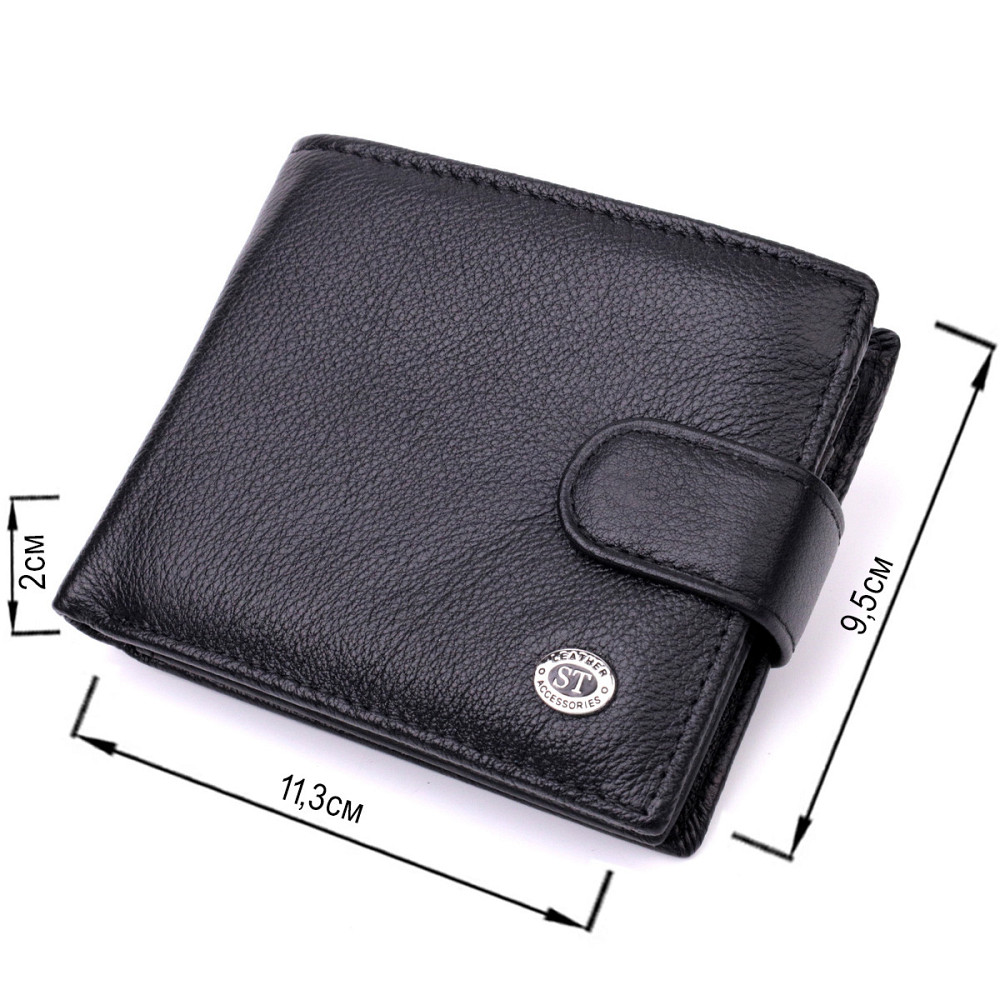 Класичне портмоне для чоловіків із блоком для карток з натуральної шкіри ST Leather 19473 Чорне Київ - фото 3