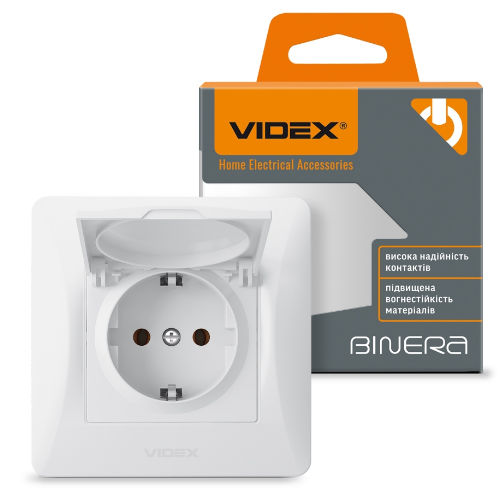 BINERA білий Розетка внутрішня 1-а із заземленням з кришкою Videx Житомир - изображение 1