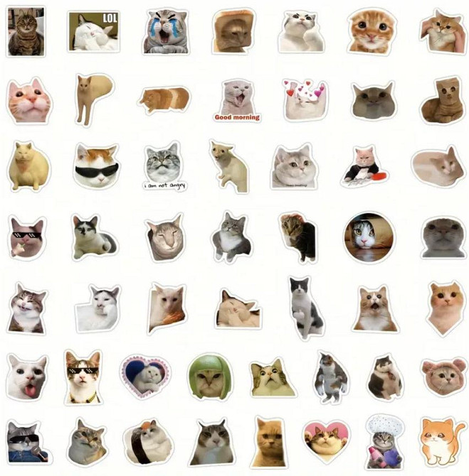 Стикеры с котами. Водонепроницаемые виниловые эстетические наклейки, набор 50 штук. Киев - изображение 2