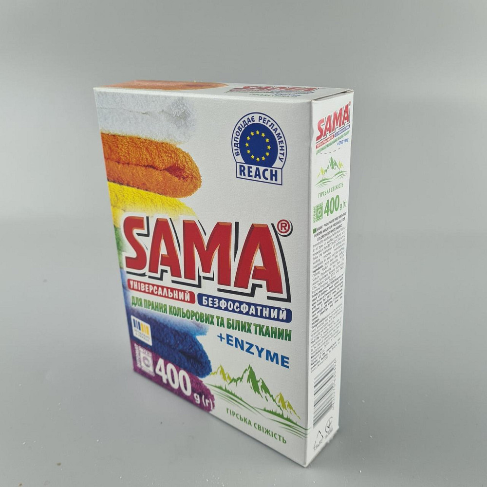 Стиральный порошок SAMA автомат 400 без фосфатов Горная свежесть  (1 шт) Харьков - изображение 3