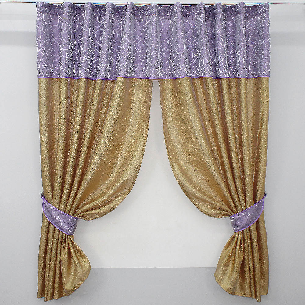 Кухонные шторы VR-Textil № 073к с ламбрекеном и подхватами золотистый с сиреневым 275х170 см (52-0052) Киев - изображение 1