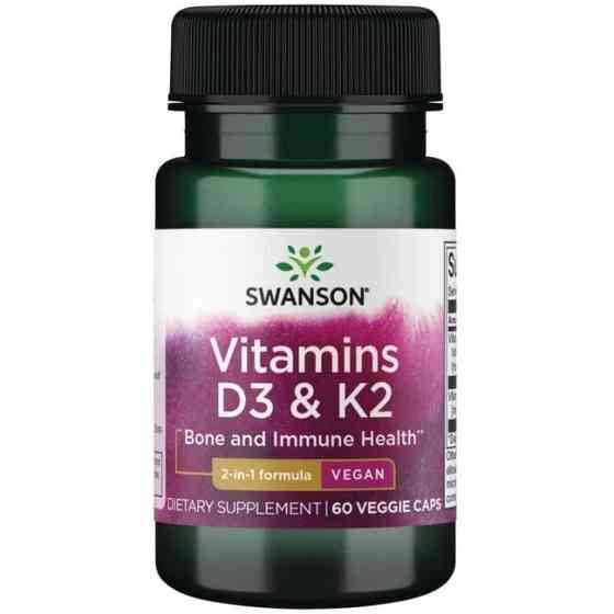 Вітамін D3 & K2 Swanson Vitamins D3 & K2, 60 Veggie Caps Луцьк