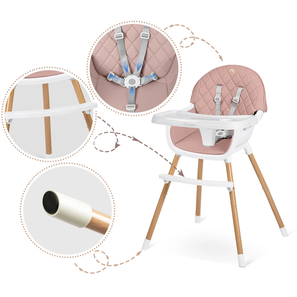 Стільчик для годування Nukido Lilo 63 х 64 х 93 см - рожево-білий Київ - фото 9
