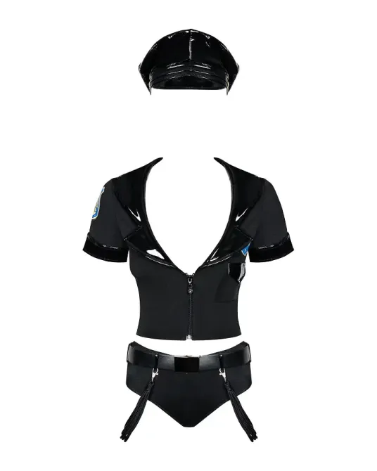 Еротичний костюм поліцейського Obsessive Police set S/M, black, топ, шорти, кепка, пояс, портупея Львів - фото 2